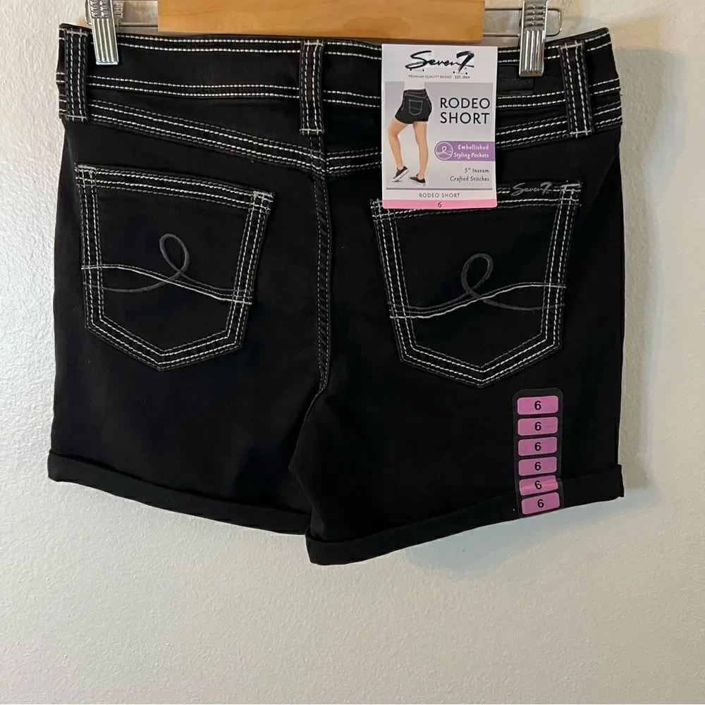 NWT Seven7 Rodeo Short Size 6 Black Denim 5” Inseam Crafted Stitches